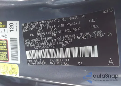 2016 Toyota Sienna Xle 8 Passenger from USA, damaged, VIN 5TDYK3DC3GS714537